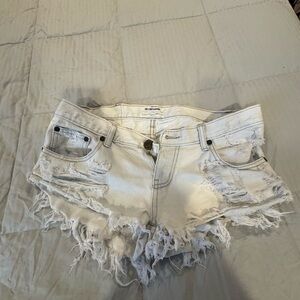 One Teaspoon Frayed White Denim Shorts